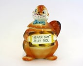 Vintage Ceramic Kitsch Beaver Jelly Jar (E6614)