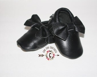 WOW! Black BOWS Moccasins 100% genuine leather baby moccasins Mocs moccs