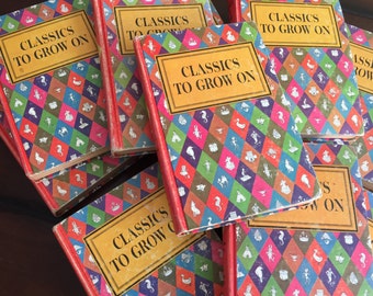 Vintage Book Stack Classics to Grow On 12 Multicolor Matching Book Library Decor Kids Room Decor Books