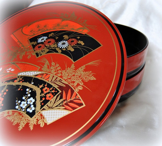 Japanese Rice Serving Jubako Stack Tray Lacquer Box Ohitsu