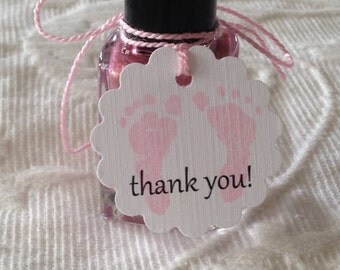 Pink Thank You Footprint Tags - Baby Girl Thank You Tags - Nail Polish Tags - Baby Shower Favor Tags
