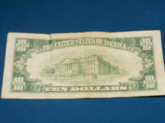 1950 10 Dollar Bill. Rare USA Currency Vintage Money 65 years