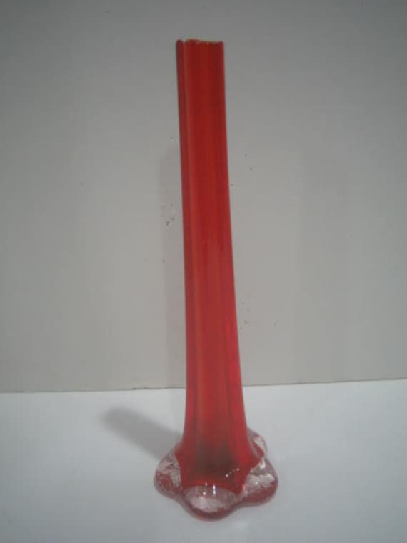 Vintage Red Glass Bud Vase 10 tall