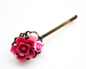 Haarklammer,haarspange,hair pin,hair clip, hochzeit,wedding,Blumen,Vintage-Stil,pink