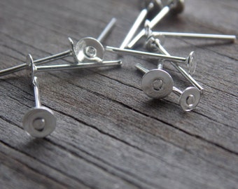 100 pairs Silver Plated Earring Posts with 4mm Flat Pads Nickel Free