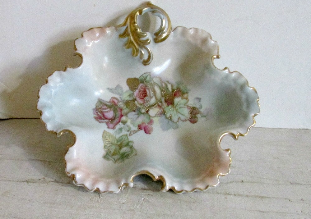 Vintage Porcelain Candy Dish Scalloped Edges Floral Design