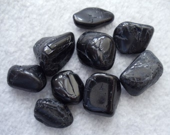 Black Tourmaline Set of 6 Tumbled Crystals Stones Minerals Schorl (CRYT-BT-SM)