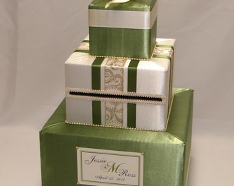 Olive Green( Sage) and Ivory Wedding Card Box-Gold accents-Calla Lilies-any color