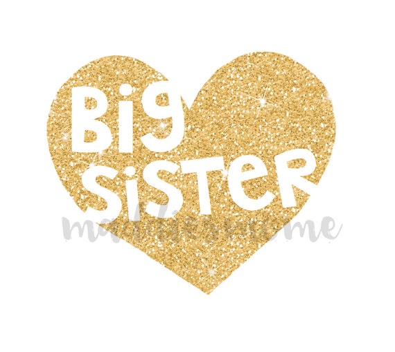 Big Sister Gold Glitter Heart DIY Iron on T Shirt Transfer