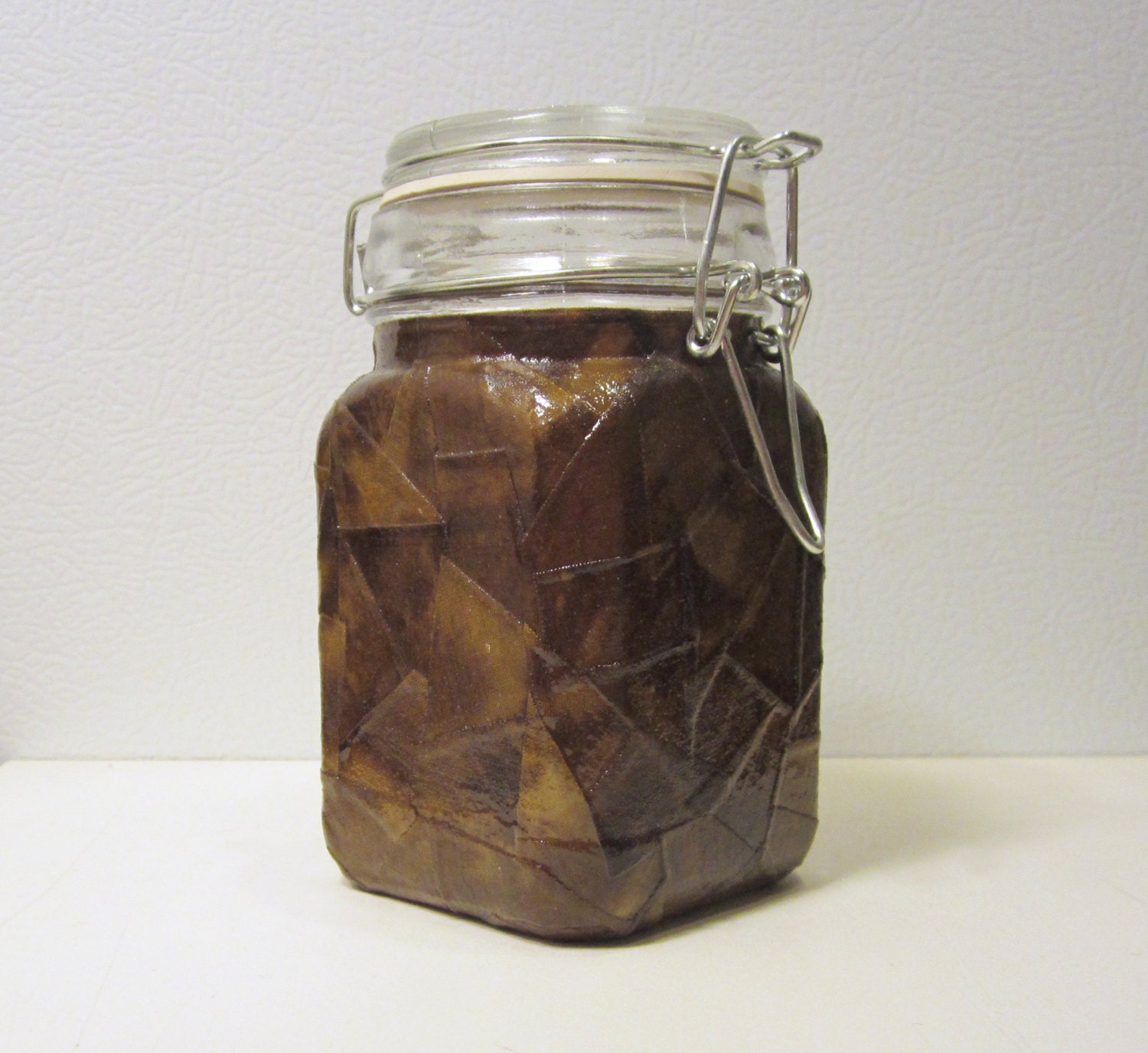 Glass Stash Jar Large SQUARE LatchTop Jar Poo Brown