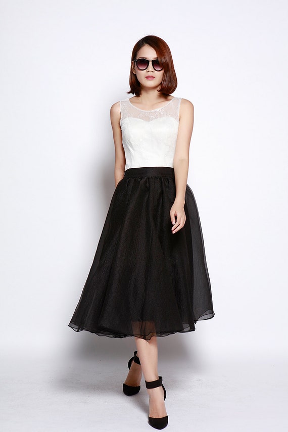 Black Tulle Skirt Tea length Tutu Skirt Fixed by Sophiaclothing