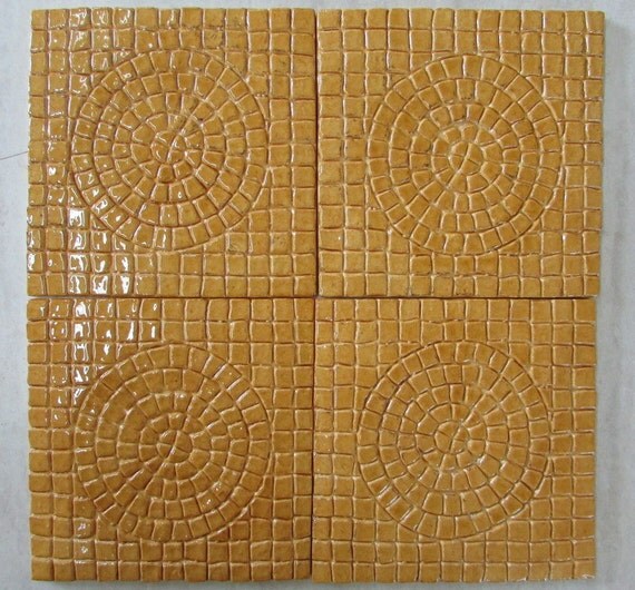 6x6 PsuedoMosaic Sun Ceramic Tile Set of 4 in Amber glaze