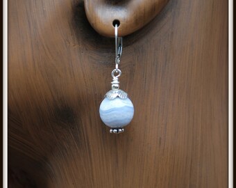 Blue Lace Agate Earrings, Blue Agate Dangles, Blue and Silver Earrings, Agate Dangle Earrings, Blue Agate Earrings