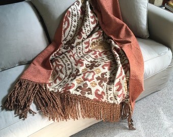 Orange Tribal Throw Blanket, Moroccan Bedding, African Tapestry, Mayan Sunset Throw, Autumn Colors Blanket, Luxurious Throws, Decorator OOAK