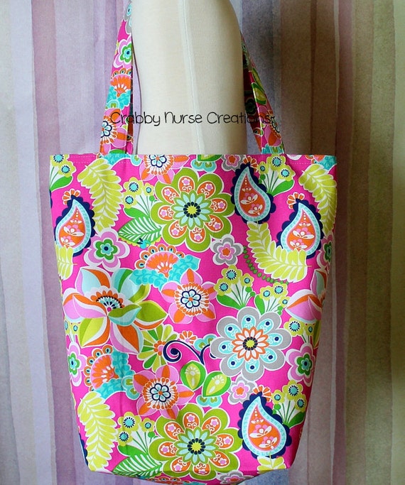 Items similar to Pink Floral Tote Bag/Reusable Grocery Bag on Etsy