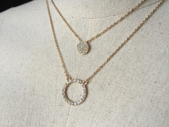 Crystal Round Layer Necklace Layer Necklace Dainty Necklace