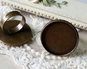 26 mm Copper Adjustable Ring Findings / Antiqued Bronze Electroplated (fit for 25 mm buttons) (.u)