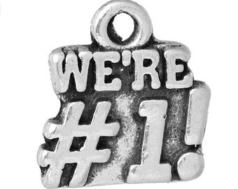 We're #1 Charms - Antique Silver - Carved - 14x13mm - 8pcs - Ships IMMEDIATELY from California - SC1297