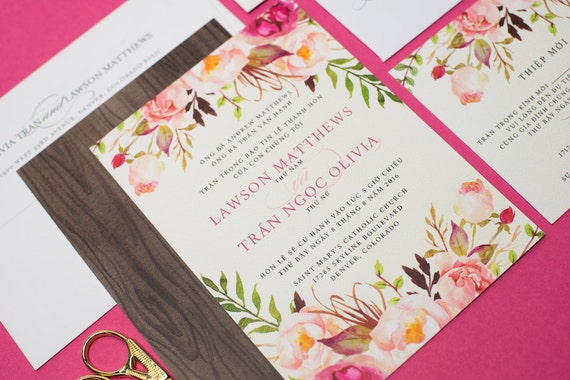 Vietnamese Wedding Invitation Reception and RSVP Boho