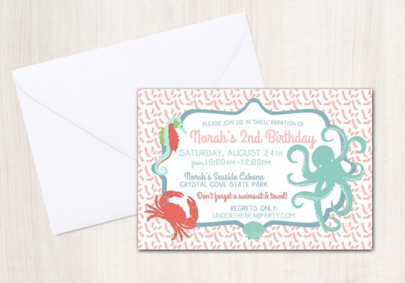 Octopus party Invitation - Pool party Invitation- under the sea - beach party - party supplies Il_570xn