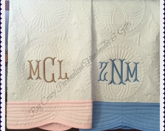 NEW COLORS Monogram Baby Quilts/ Baby keepsake Quilt/ Baptisim