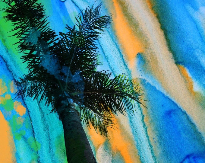 California Sunset, Irena Orlov Palm Canvas Art Print, Large Palm Canvas Art up to 60", Large Tropical Canvas Art Bright Blue Vivid Wall Art