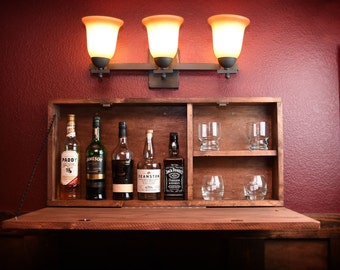 Rustic Wooden Murphy Bar Hidden Liquor Cabinet