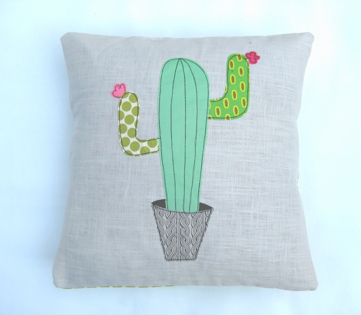Cactus cushion cover decorative throw cushion. Appliquéd