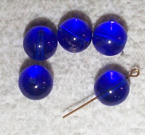 Vintage German-Made 12mm Cobalt Blue Glass Beads