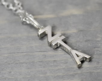 Zeta Tau Alpha Necklace, Sorority Necklace, Lavalier Necklace, Chapter Letters, ZTA Necklace, Sorority Jewelry, Sterling Silver Sorority,