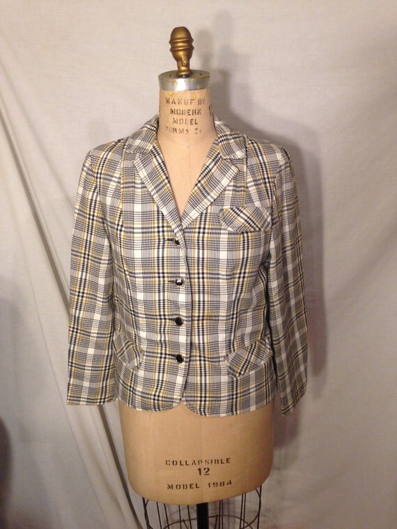Vintage Plaid Long Sleeve Button Up Blazer By Summit of Boston Size 12 C17