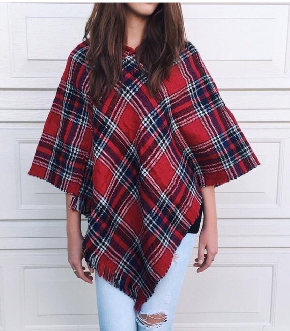 Plaid Poncho, Boho Woman Poncho, Best Selling Item, Woman Cape, Ponchos, Tartan Poncho - By PiYOYO 46292X3
