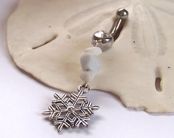 Belly Button Ring - Silver Snowflake Belly Ring -Charm Belly Button Jewelry - Silver Belly Jewelry - Made to Order