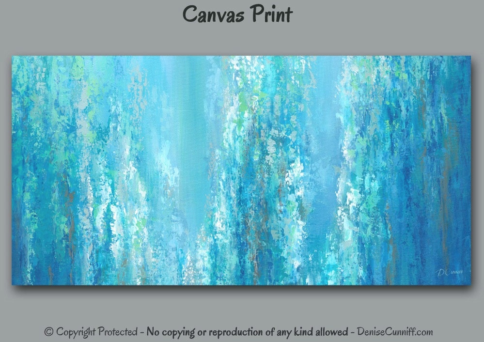 Teal abstract painting Canvas art print Large wall art