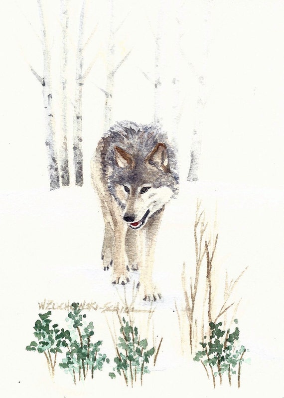 Assorted Wolf Prints 6 x 9 Set of Four Watercolor