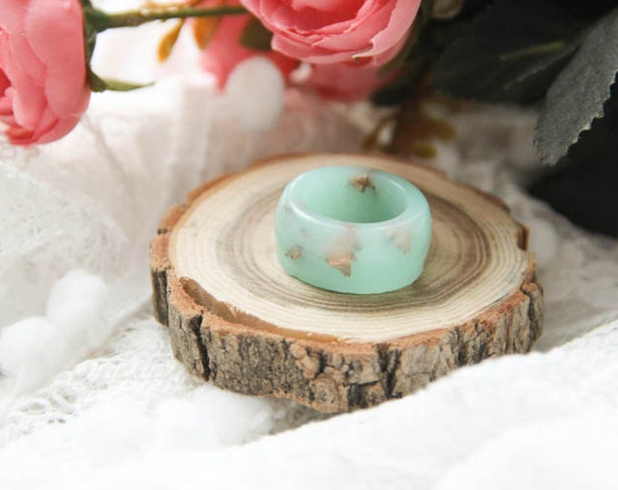 Pastel Mint Resin Ring With Copper Flakes, Teal Resin Ring, Candy Resin Ring, Statement Resin Ring, Cocktail Resin Ring
