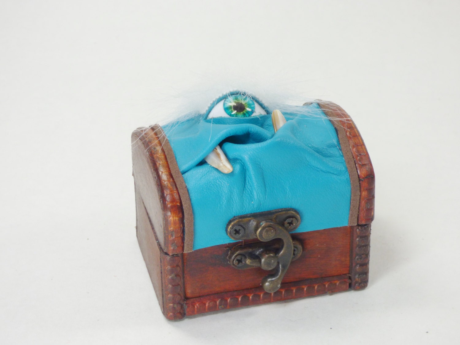 Stash Box Small Treasure Chest Trinket Teal Leather Monster