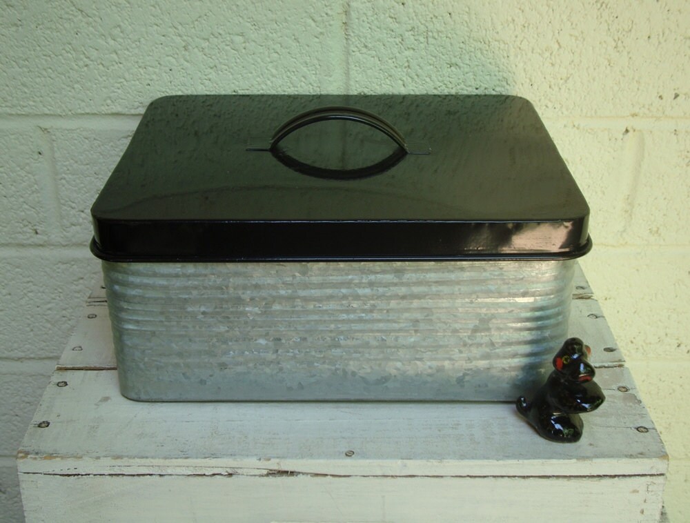 Vintage Galvanized Tin Metal Storage Box With By Retrolemonvintage