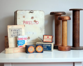 Vintage First Aid Kit with Contents - Johnson & Johnson First Aid Kit No. 20 with Vintage Medical Supplies Bandages and More