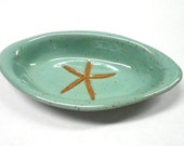 Starfish Bowl, Ceramic Starfish. Pottery Trinket Dish, Small Pottery Server, Starfish Impression Unglazed Pottery in Speckled Turquoise