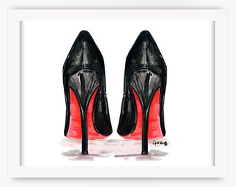 Black Christian Louboutin Heels Print | Chanel, Dior, Style, Fashion Illustration, Drawing, Present, Art, Custom Illustration, Prada