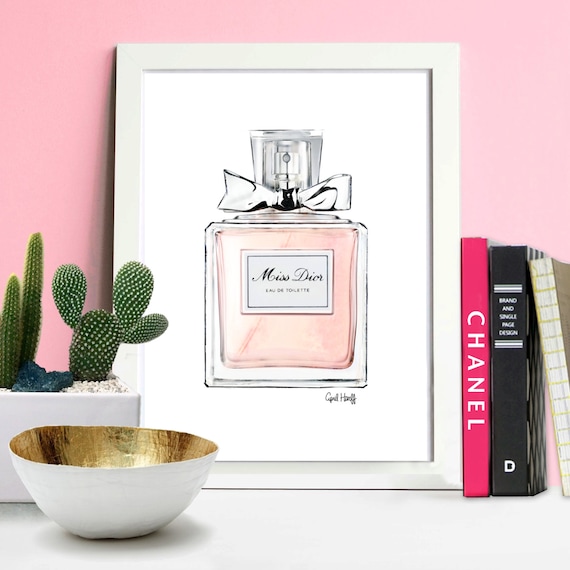 Pink Miss Dior Perfume Print Watercolor Wall by aprilmarionART