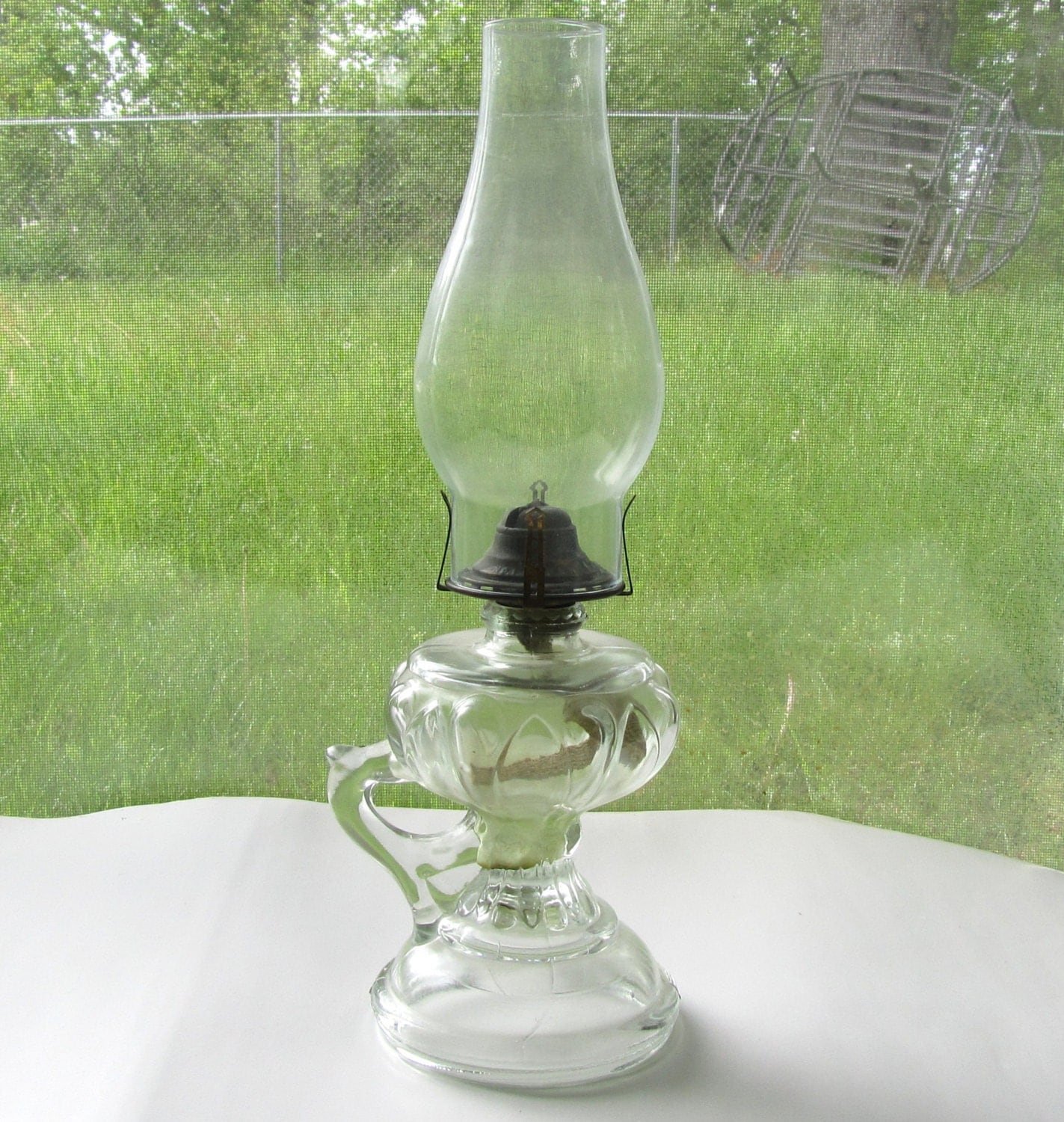 Antique Oil Lamp Pedestal with Finger Holder