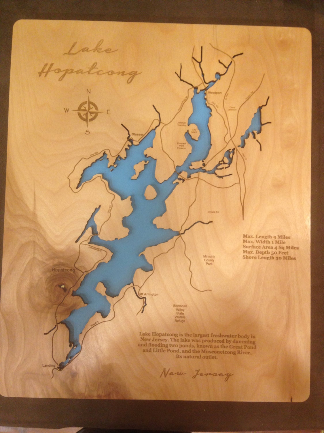 Wood Laser Cut Map Of Lake Hopatcong NJ Topographical   Il Fullxfull.853029715 Ome8 