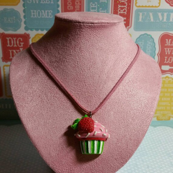 Strawberry shortcake cupcake necklace
