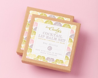 Cocktail Lip Balms Gift Box - Gin and tonic - Prosecco Cocktail - Mojito lip balm - Pina Colada