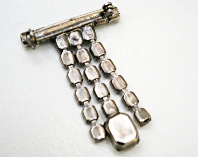 Vintage Bar Brooch - dangle articulate rhinestone - Mid Century pin