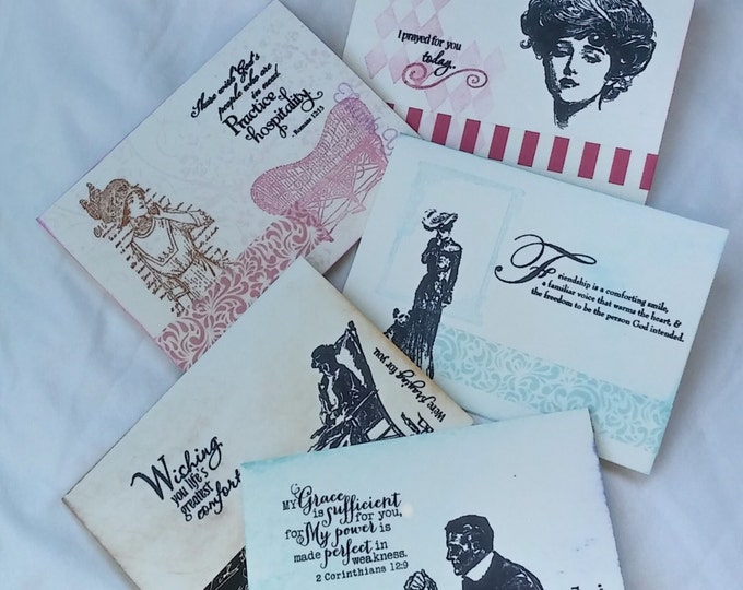 CLEARANCE Bible Verse Greeting Cards, set of 5 FLAT cards, Gibson Girl, Vintage Styles, Christian Notecards, CollegeDreaminKid #1709