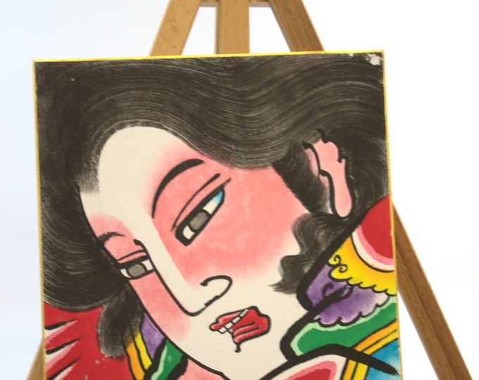 Abstract Art, Geisha Girl, Mixed Media Art, Japanese Signature, Kitsch Art, Keepsake Treasures Estate Find
