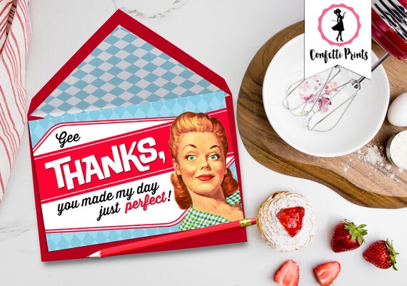 Retro Housewife Thank You Card - PERFECT HOUSEWIFE | Bridal Shower Thank You Card | Printable Thank You Card | 50s Housewife | 1950s Il_570xn